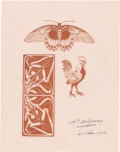 Perhonen, kukon ja lehtien töitä tekijältä Julie de Graag (signed by artist)