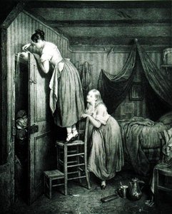 The Nosy Parker Punished, kaiverrus Alphonse Leon Noel (1807-84) (painettu) tekijältä Julien (after) Vallou de Villeneuve