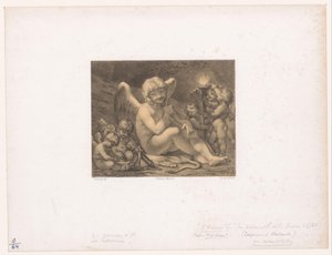 Amor ja putti teroittavat nuoliaan Les Preparatifs de la guerre tekijältä Julien Leopold Boilly
