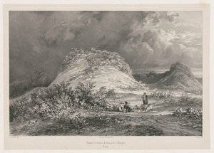 Chateau dArtnsin rauniot lähellä Huelgoatia, Bretagnen, 1845-1846. tekijältä Julien Louis Jacottet