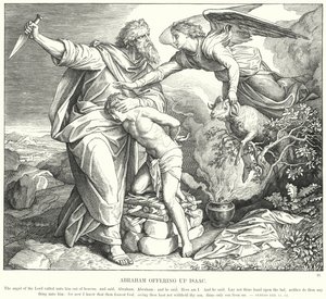 Abraham uhraa Iisakia (kaiverrus) tekijältä Julius (after) Schnorr von Carolsfeld