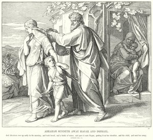 Abraham lähetti pois Hagarin ja Ismaelin (kaiverrus) tekijältä Julius (after) Schnorr von Carolsfeld