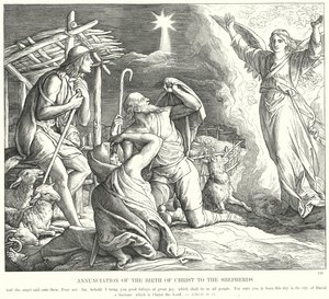 Kristuksen syntymän julistus paimenille (kaiverrus) tekijältä Julius (after) Schnorr von Carolsfeld