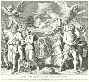 Babel, Nooan jälkeläisten hajautus (kaiverrus) tekijältä Julius (after) Schnorr von Carolsfeld