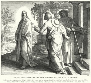Kristus ilmestyy kahdelle opetuslapselle matkalla Emmaukseen (kaiverrus) tekijältä Julius (after) Schnorr von Carolsfeld