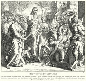 Kristuksen tulo Jerusalemiin (kaiverrus) tekijältä Julius (after) Schnorr von Carolsfeld