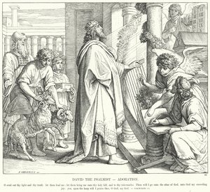 Daavid psalmista, palvonta (kaiverrus) tekijältä Julius (after) Schnorr von Carolsfeld