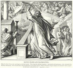 Daavidin ylistys ja kiitospäivä (kaiverrus) tekijältä Julius (after) Schnorr von Carolsfeld