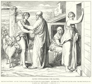 Jaakobin liitto Raakelille (kaiverrus) tekijältä Julius (after) Schnorr von Carolsfeld