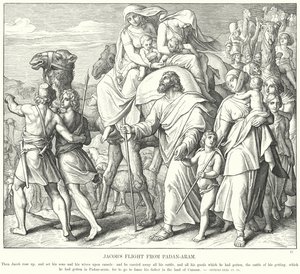Jaakobin lento Padan-Aramista (kaiverrus) tekijältä Julius (after) Schnorr von Carolsfeld