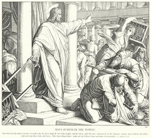 Jeesus puhdistaa temppelin (kaiverrus) tekijältä Julius (after) Schnorr von Carolsfeld