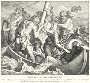 Jeesus nukkuu myrskyn aikana (kaiverrus) tekijältä Julius (after) Schnorr von Carolsfeld