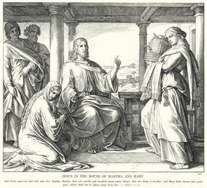 Jeesus Martan ja Marian talossa (kaiverrus) tekijältä Julius (after) Schnorr von Carolsfeld