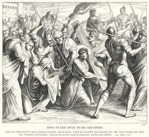 Jeesus viedään ristiinnaulittavaksi (kaiverrus) tekijältä Julius (after) Schnorr von Carolsfeld