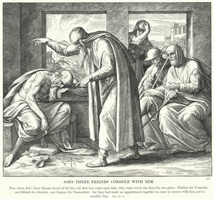 Jobin kolme ystävää lohduttavat häntä (kaiverrus) tekijältä Julius (after) Schnorr von Carolsfeld
