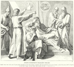 Joosef tulkitsee faraon unia (kaiverrus) tekijältä Julius (after) Schnorr von Carolsfeld