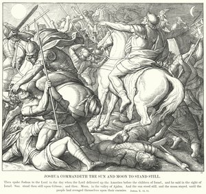 Joshua käskee auringon ja kuun pysähtymään (kaiverrus) tekijältä Julius (after) Schnorr von Carolsfeld
