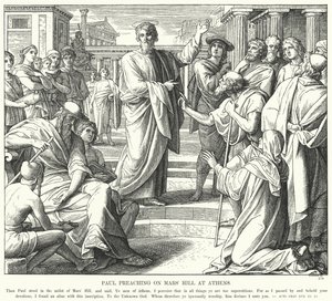 Paavali saarnaa Marsin kukkulalla Ateenassa (kaiverrus) tekijältä Julius (after) Schnorr von Carolsfeld