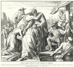Paavali jättää Efesoksen vanhimpien lomalle (kaiverrus) tekijältä Julius (after) Schnorr von Carolsfeld