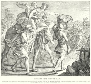 Rebekan ensimmäinen näkemys Iisakista (kaiverrus) tekijältä Julius (after) Schnorr von Carolsfeld