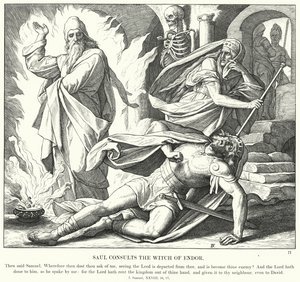 Saul konsultoi Endorin noitaa (kaiverrus) tekijältä Julius (after) Schnorr von Carolsfeld