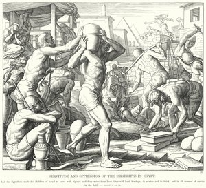 Israelilaisten orjuus ja sorto Egyptissä (kaiverrus) tekijältä Julius (after) Schnorr von Carolsfeld
