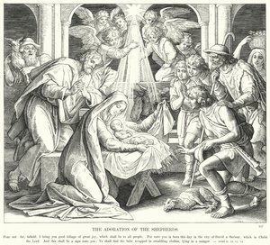Paimenten palvonta (kaiverrus) tekijältä Julius (after) Schnorr von Carolsfeld