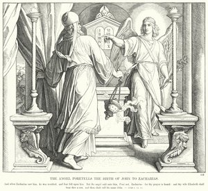 Enkeli ennustaa Johanneksen syntymän Sakarialle (kaiverrus) tekijältä Julius (after) Schnorr von Carolsfeld