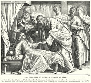 Jairuksen tytär palautettu henkiin (kaiverrus) tekijältä Julius (after) Schnorr von Carolsfeld