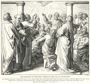 Pyhän Hengen laskeutuminen helluntaipäivänä (kaiverrus) tekijältä Julius (after) Schnorr von Carolsfeld