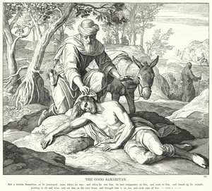 Laupias samarialainen (kaiverrus) tekijältä Julius (after) Schnorr von Carolsfeld