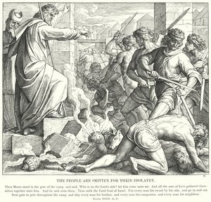 Ihmiset ovat ihastuneet epäjumalanpalvelukseensa (kaiverrus) tekijältä Julius (after) Schnorr von Carolsfeld