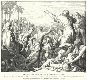 Paluu Babylonian vankeudesta (kaiverrus) tekijältä Julius (after) Schnorr von Carolsfeld