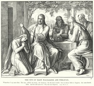 Maria Magdalenan synnit on annettu anteeksi (kaiverrus) tekijältä Julius (after) Schnorr von Carolsfeld