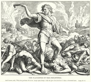 Filistealaisten teurastus (kaiverrus) tekijältä Julius (after) Schnorr von Carolsfeld