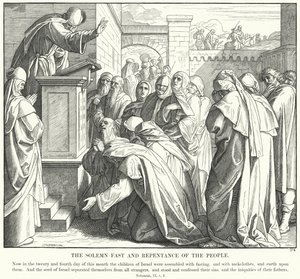 Ihmisten juhlallinen paasto ja parannus (kaiverrus) tekijältä Julius (after) Schnorr von Carolsfeld