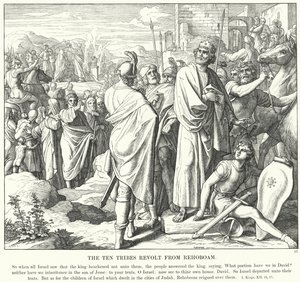 Kymmenen heimoa kapina Rehabeamista (kaiverrus) tekijältä Julius (after) Schnorr von Carolsfeld