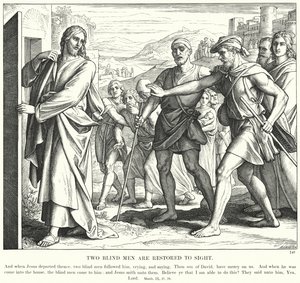 Kaksi sokeaa on palautettu näkemään (kaiverrus) tekijältä Julius (after) Schnorr von Carolsfeld