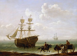 Tiili, joka on tarttunut rantaan ja purettu kärryihin. Julius Caesar Ibbetsonin (1759-1817) öljy kankaalle, noin 1790. tekijältä Julius Caesar Ibbetson