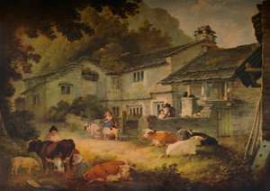 Mökkimaisema karjan kanssa, Ambleside, 1803 tekijältä Julius Caesar Ibbetson