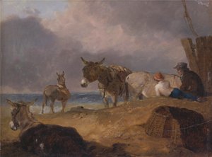 Aaseja ja hahmoja rannalla tekijältä Julius Caesar Ibbetson