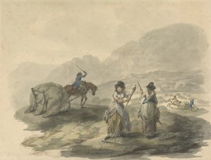Heinänteko, 1792 (kynä ja muste wc:llä grafiitin päällä paperilla) tekijältä Julius Caesar Ibbetson