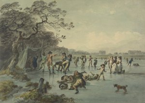 Luistelu Hyde Parkissa, n. 1785 (kynä, muste ja wc paperilla) tekijältä Julius Caesar Ibbetson