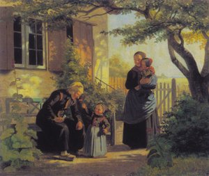 Pieni tyttö antoi vanhan miehen haistella kukkaa.