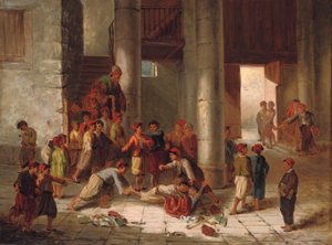 Pahuus koulun pihalla tekijältä Julius Joseph Gaspard Starck