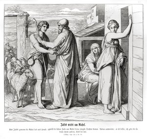 Jacob pyytää Labania Rachelilta hänen vaimonsa Genesis tekijältä Julius Schnorr von Carolsfeld