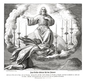 Jeesus Kristus ilmoittaa itsensä Johannekselle, Ilmestyskirja tekijältä Julius Schnorr von Carolsfeld