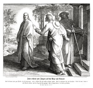 Jeesus ilmestyy kahdelle opetuslapselle, Luukkaan evankeliumi tekijältä Julius Schnorr von Carolsfeld