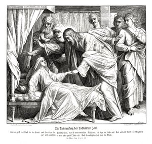 Jeesus herättää pienen tytön, Markuksen evankeliumi tekijältä Julius Schnorr von Carolsfeld