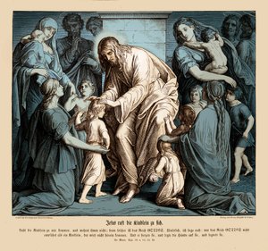Jeesus kutsuu lapset luokseen, Markuksen evankeliumi tekijältä Julius Schnorr von Carolsfeld